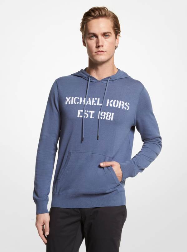 Panske Mikiny S Kapucňou Michael Kors Logo Linen Modre - Oblecenie Michael Kors Sleva | IGVKA-6370